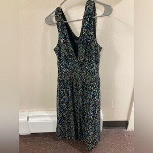 Indigo Blue Backless Dress with Multicolor Pattern